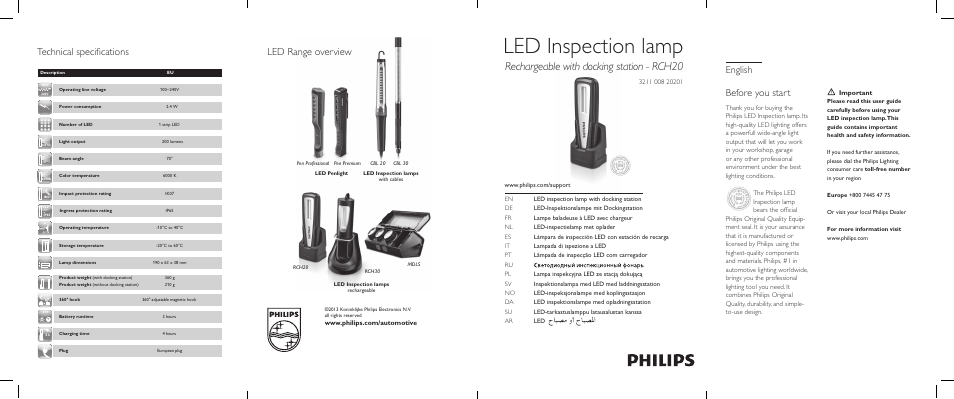 Philips LED Inspection lamps RCH20 User Manual | 2 pages