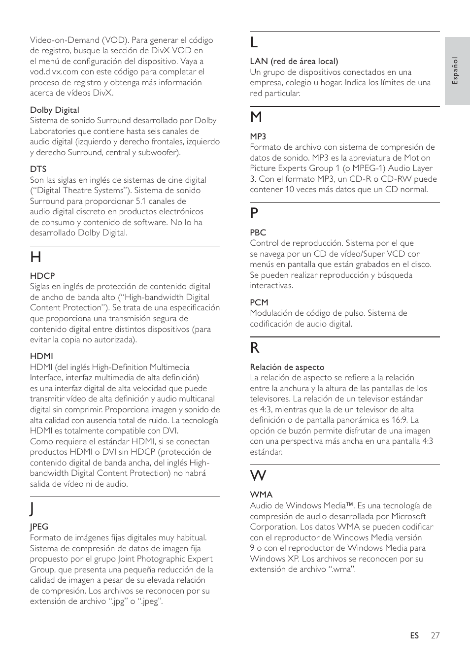 Philips Reproductor de Blu-ray Disc User Manual | Page 27 / 50