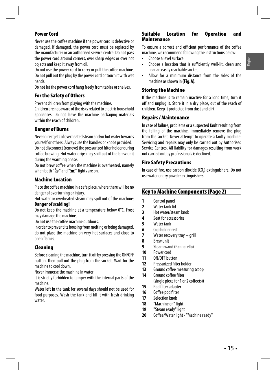 Key to machine components (page 2) | Philips Saeco Poemia Cafetera expreso manual User Manual | Page 15 / 104