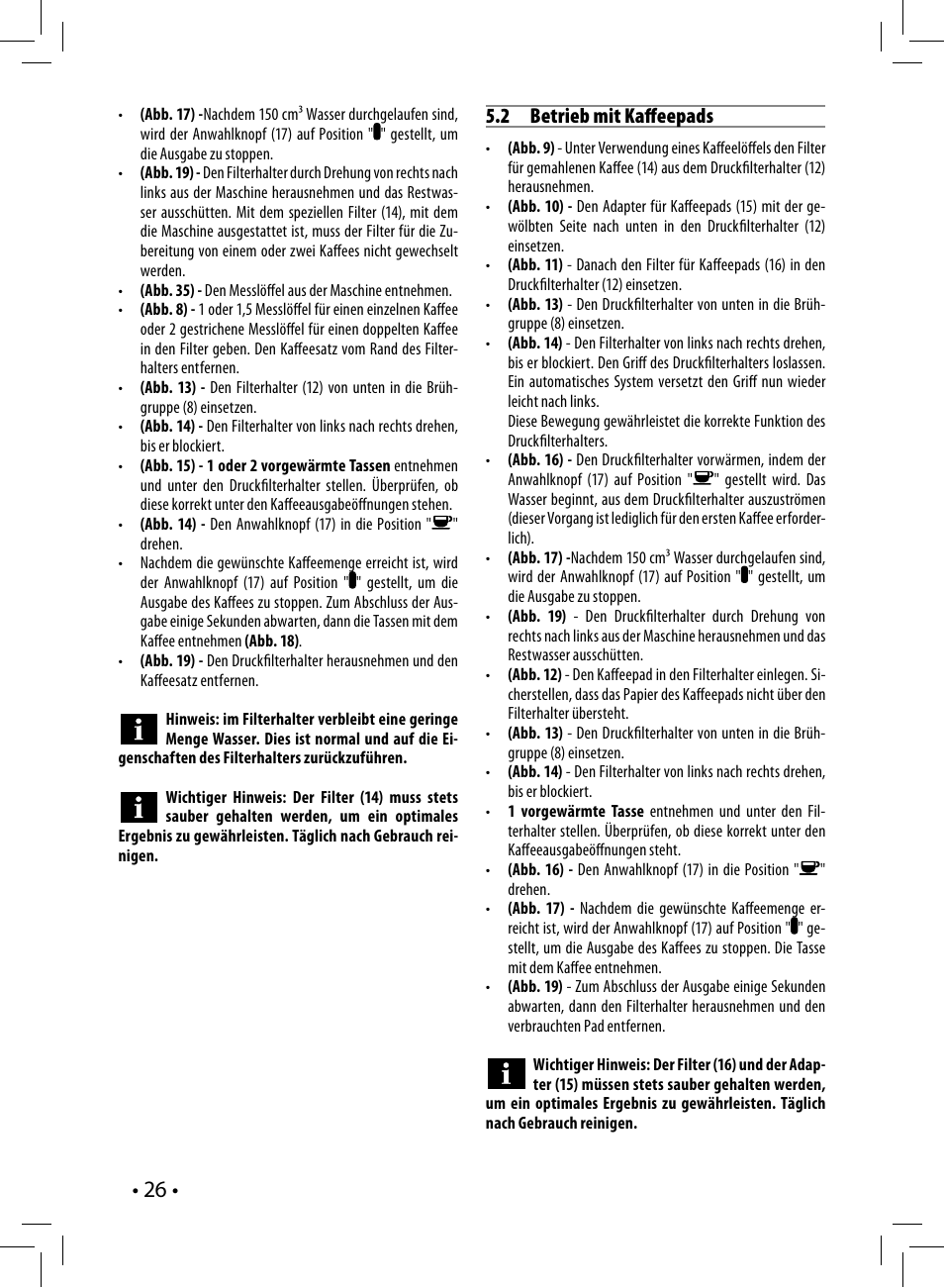 2 betrieb mit kaff eepads | Philips Saeco Poemia Cafetera expreso manual User Manual | Page 26 / 104