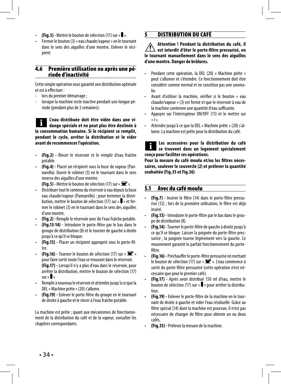 5distribution du café, 1 avec du café moulu | Philips Saeco Poemia Cafetera expreso manual User Manual | Page 34 / 104