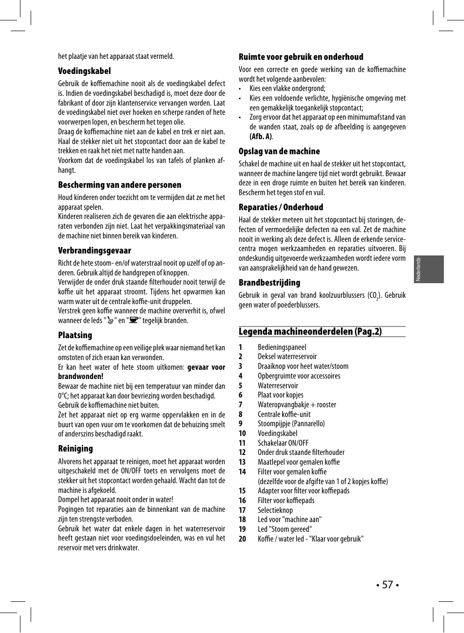 Legenda machineonderdelen (pag.2) | Philips Saeco Poemia Cafetera expreso manual User Manual | Page 57 / 104