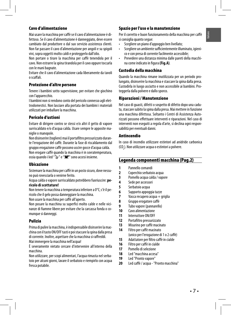 Legenda componenti macchina (pag.2) | Philips Saeco Poemia Cafetera expreso manual User Manual | Page 7 / 104