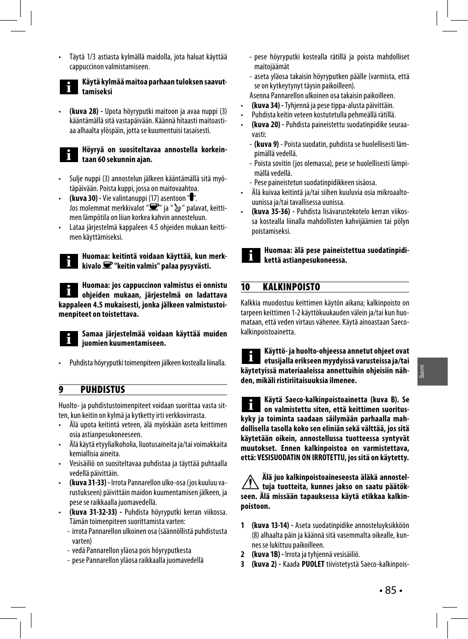 9 puhdistus, 10 kalkinpoisto | Philips Saeco Poemia Cafetera expreso manual User Manual | Page 85 / 104