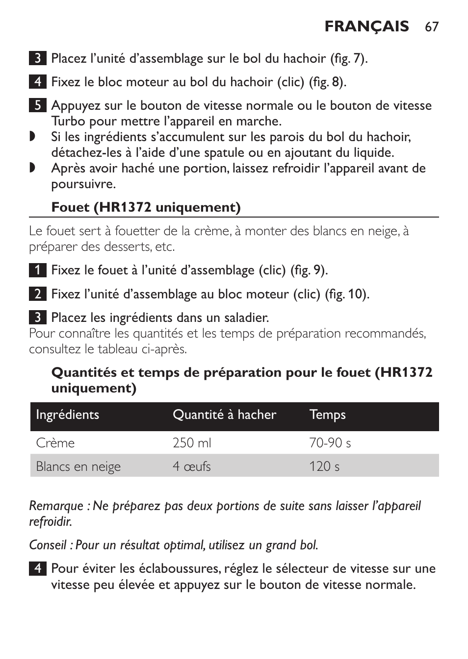 Fouet (hr1372 uniquement) | Philips Pure Essentials Collection Batidora de mano User Manual | Page 67 / 128