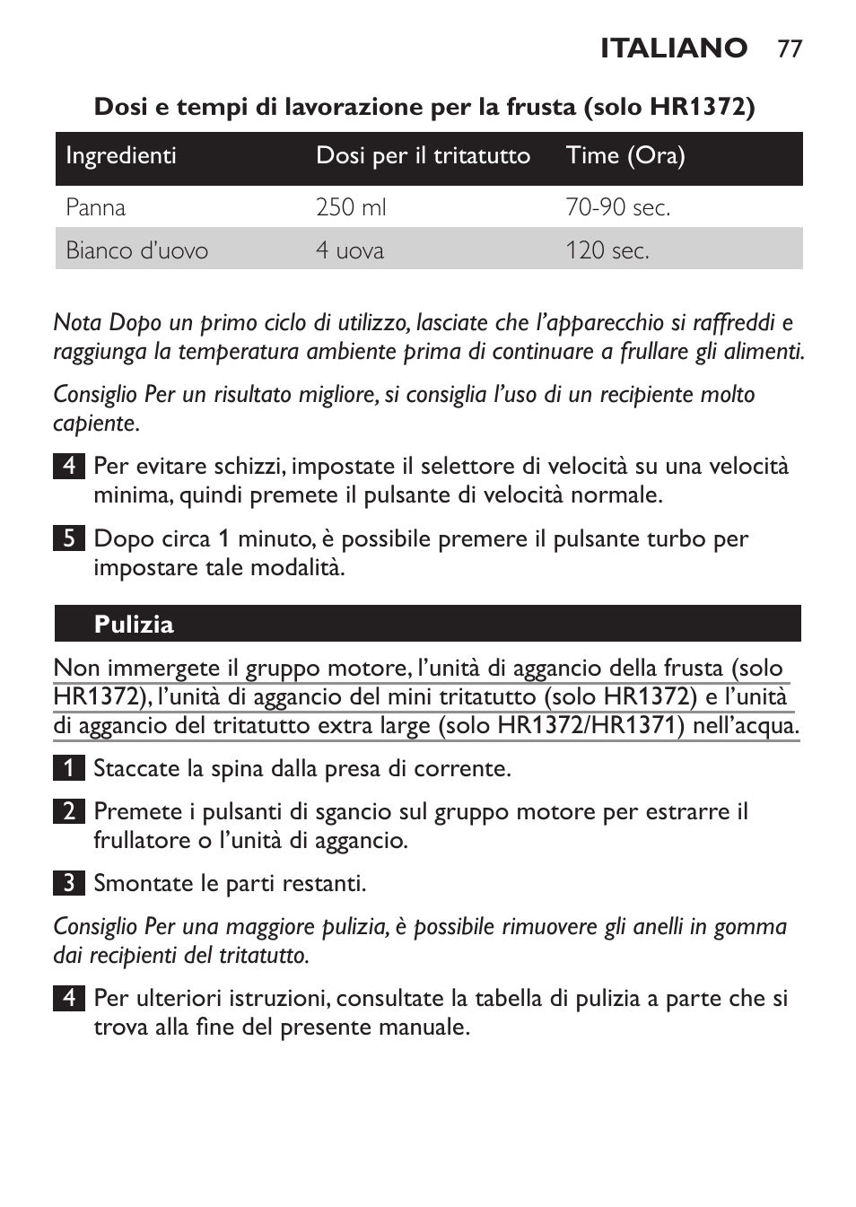 Pulizia | Philips Pure Essentials Collection Batidora de mano User Manual | Page 77 / 128