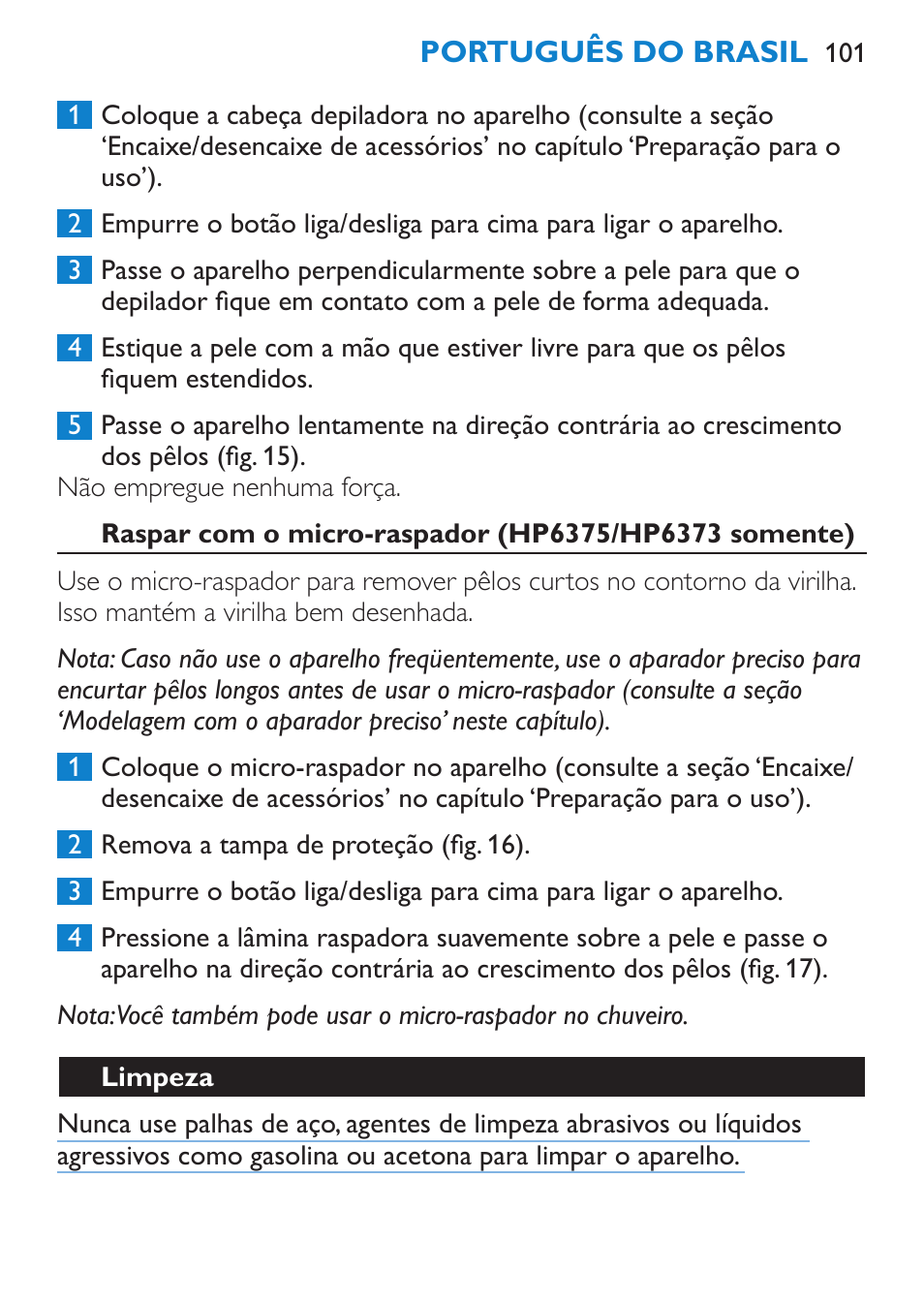 Limpeza | Philips Bikini Perfect Recortador para la línea del bikini User Manual | Page 101 / 116