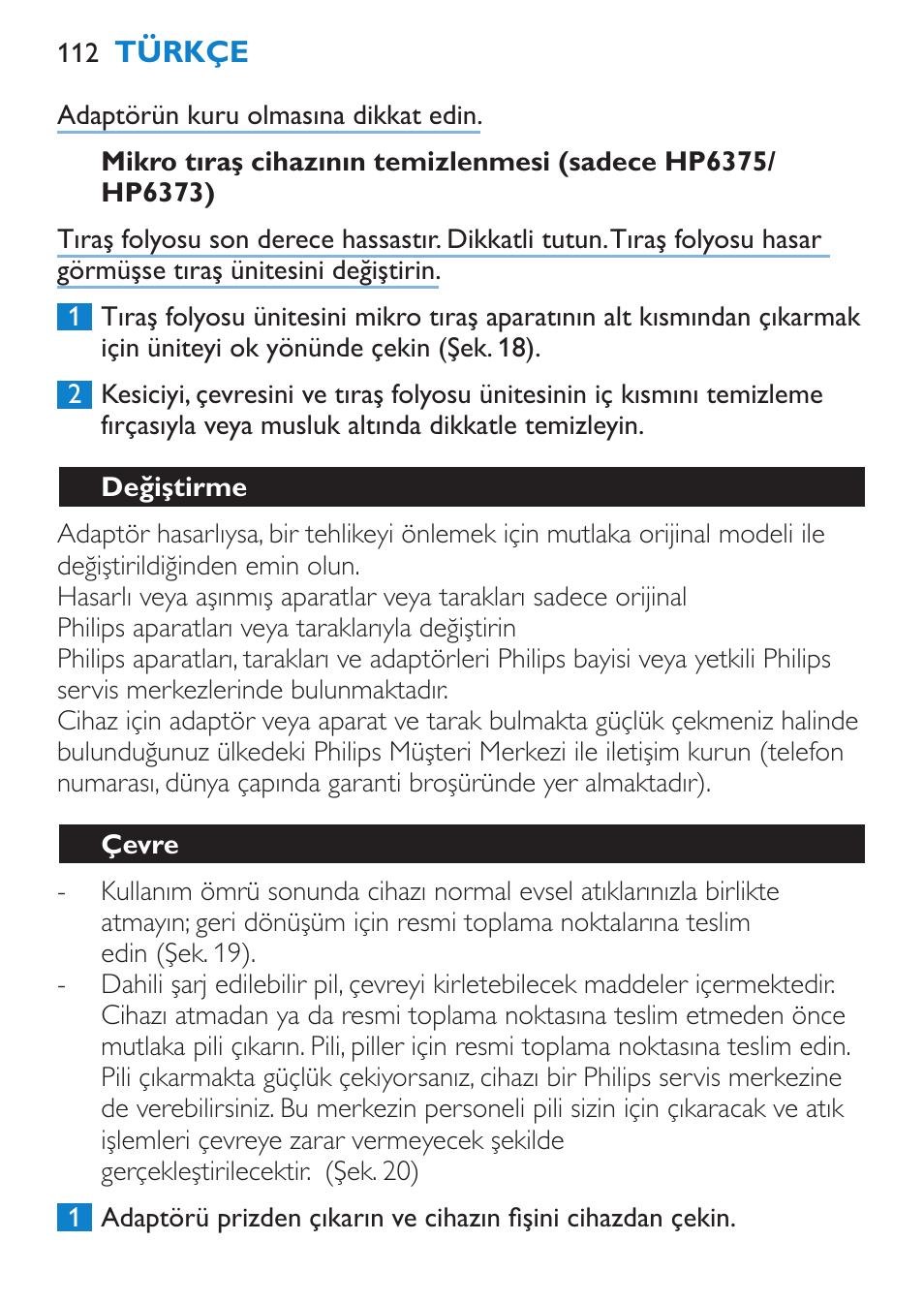 Değiştirme, Çevre | Philips Bikini Perfect Recortador para la línea del bikini User Manual | Page 112 / 116