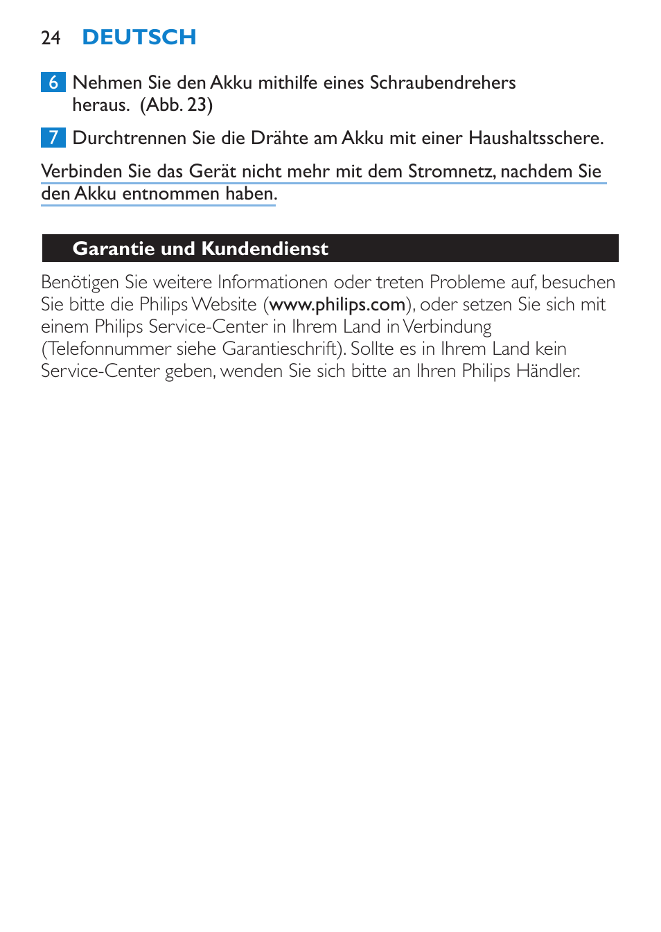 Garantie und kundendienst | Philips Bikini Perfect Recortador para la línea del bikini User Manual | Page 24 / 116