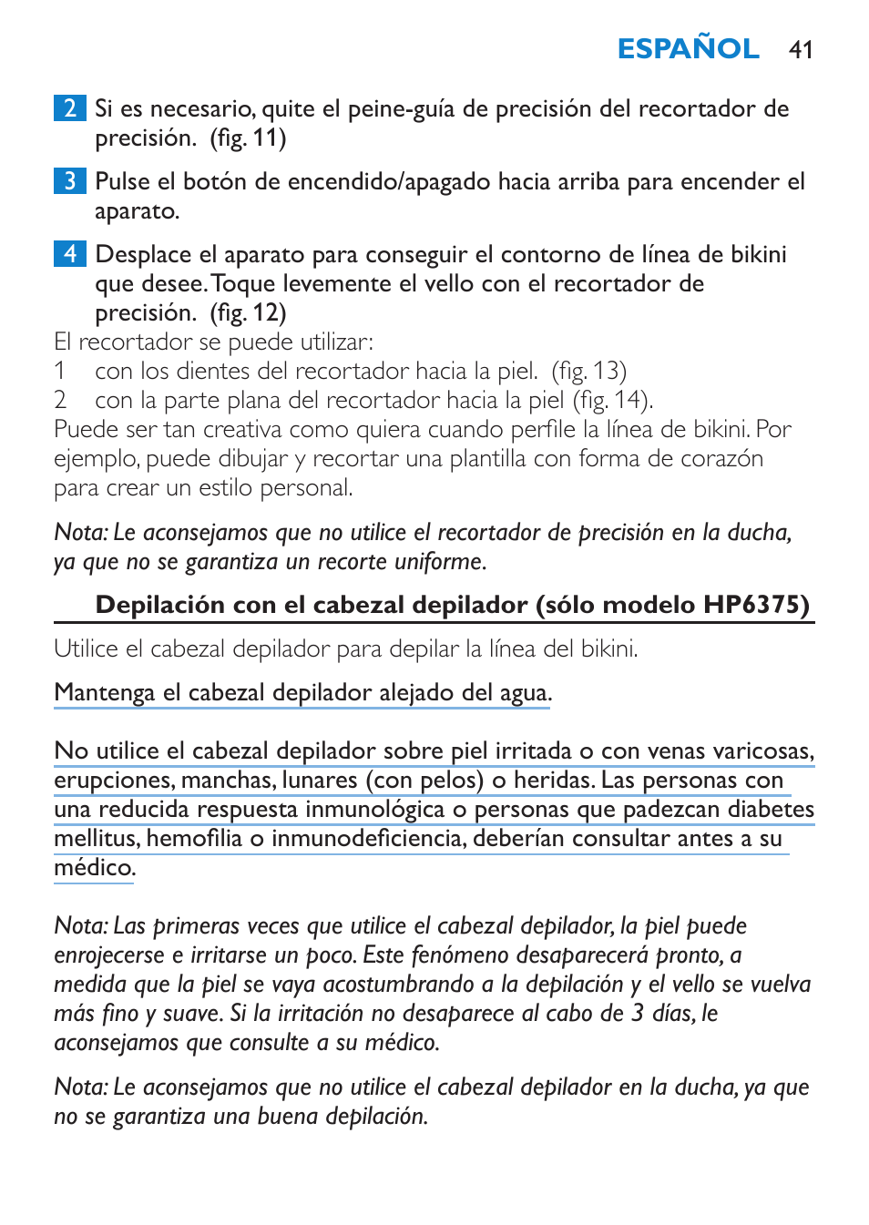Philips Bikini Perfect Recortador para la línea del bikini User Manual | Page 41 / 116