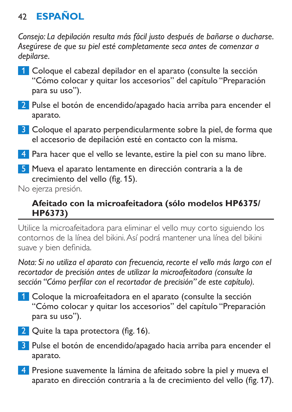 Philips Bikini Perfect Recortador para la línea del bikini User Manual | Page 42 / 116