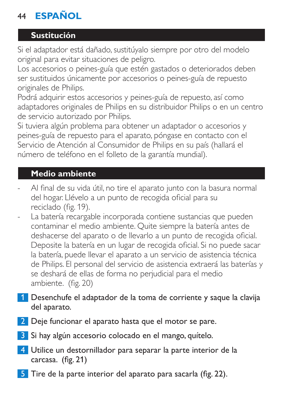 Sustitución, Medio ambiente | Philips Bikini Perfect Recortador para la línea del bikini User Manual | Page 44 / 116