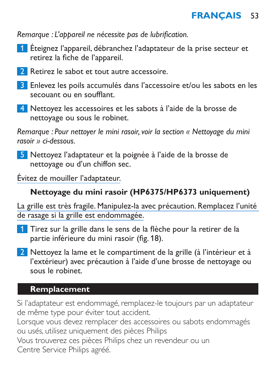 Remplacement | Philips Bikini Perfect Recortador para la línea del bikini User Manual | Page 53 / 116