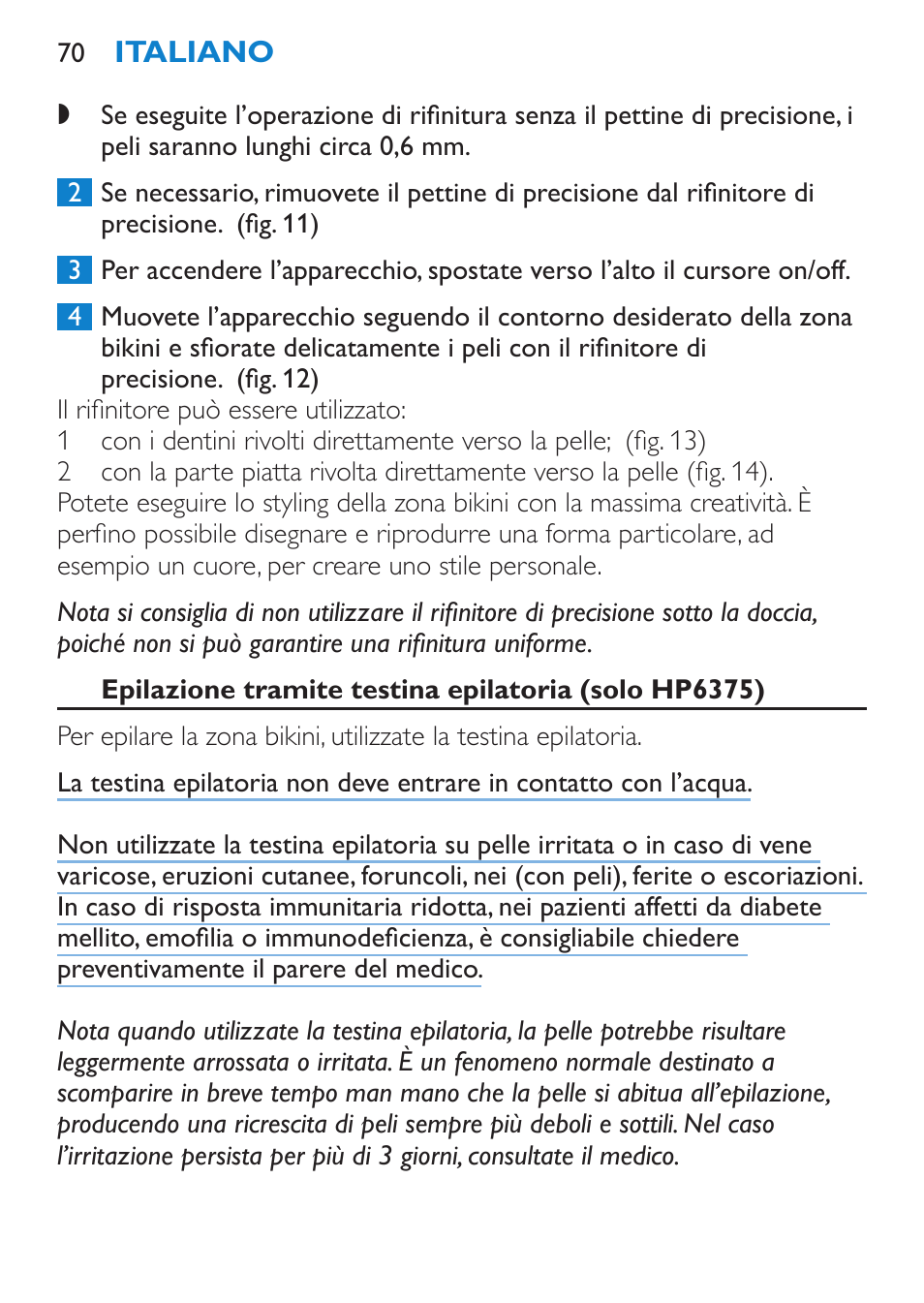 Philips Bikini Perfect Recortador para la línea del bikini User Manual | Page 70 / 116