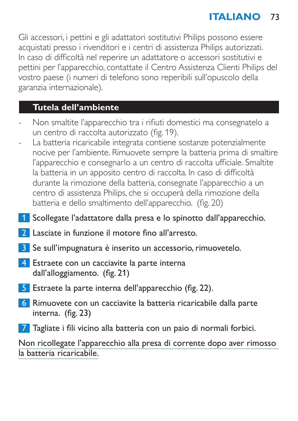 Tutela dell’ambiente | Philips Bikini Perfect Recortador para la línea del bikini User Manual | Page 73 / 116