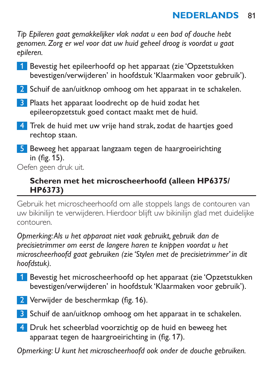 Philips Bikini Perfect Recortador para la línea del bikini User Manual | Page 81 / 116
