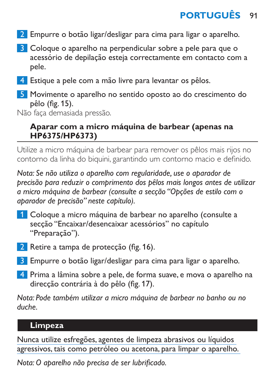 Limpeza | Philips Bikini Perfect Recortador para la línea del bikini User Manual | Page 91 / 116