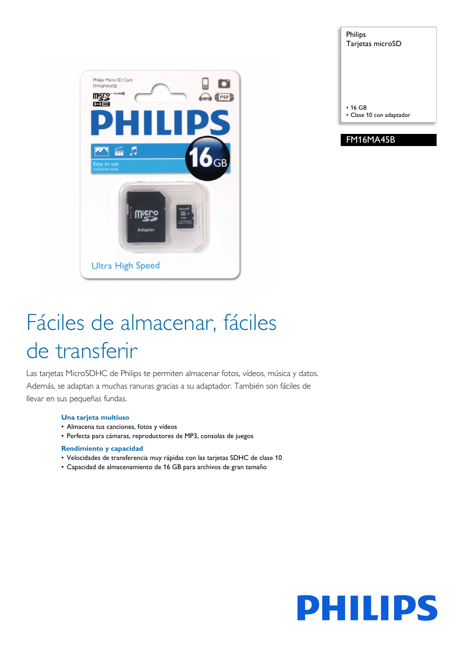 Philips Tarjetas microSD User Manual | 2 pages