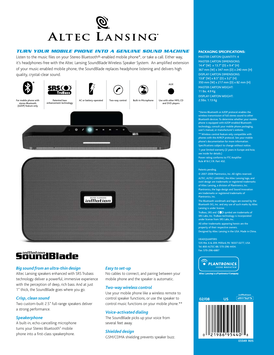 Altec Lansing inMotion SoundBlade User Manual | Page 2 / 2