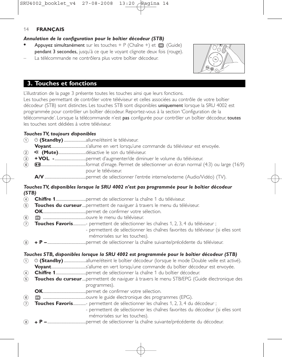 Touches et fonctions | Philips Mando a distancia universal User Manual | Page 13 / 115
