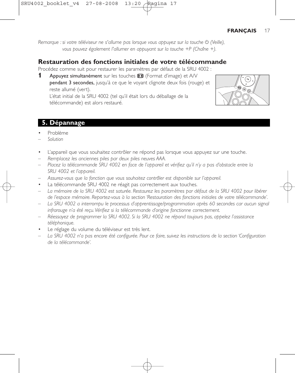 Dépannage | Philips Mando a distancia universal User Manual | Page 16 / 115