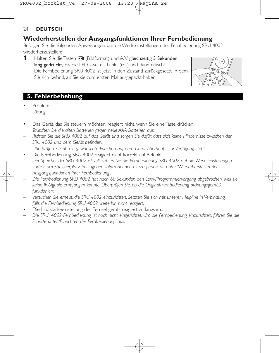 Fehlerbehebung | Philips Mando a distancia universal User Manual | Page 23 / 115