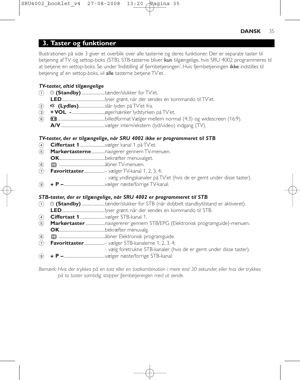 Taster og funktioner | Philips Mando a distancia universal User Manual | Page 34 / 115