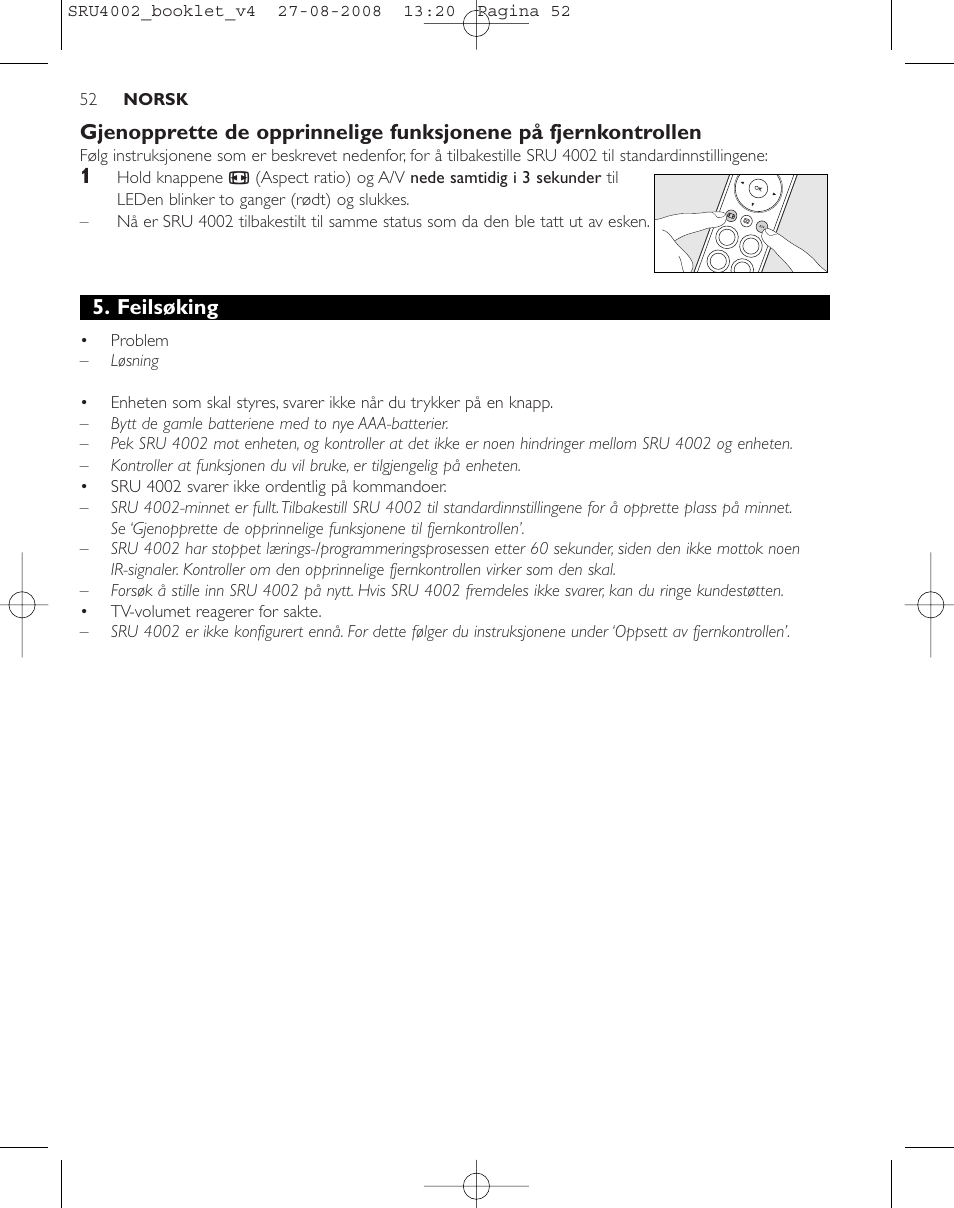 Feilsøking | Philips Mando a distancia universal User Manual | Page 51 / 115