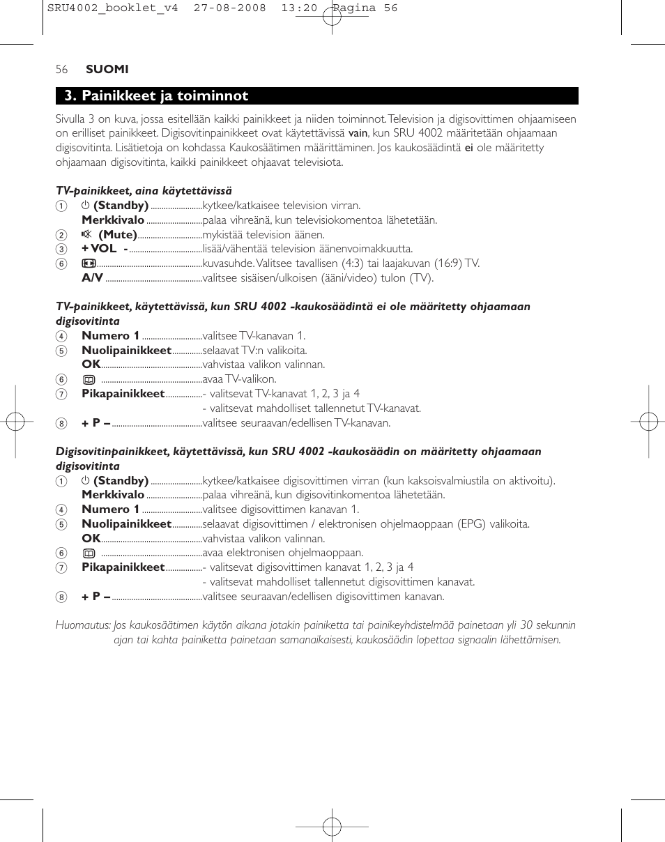 Painikkeet ja toiminnot | Philips Mando a distancia universal User Manual | Page 55 / 115