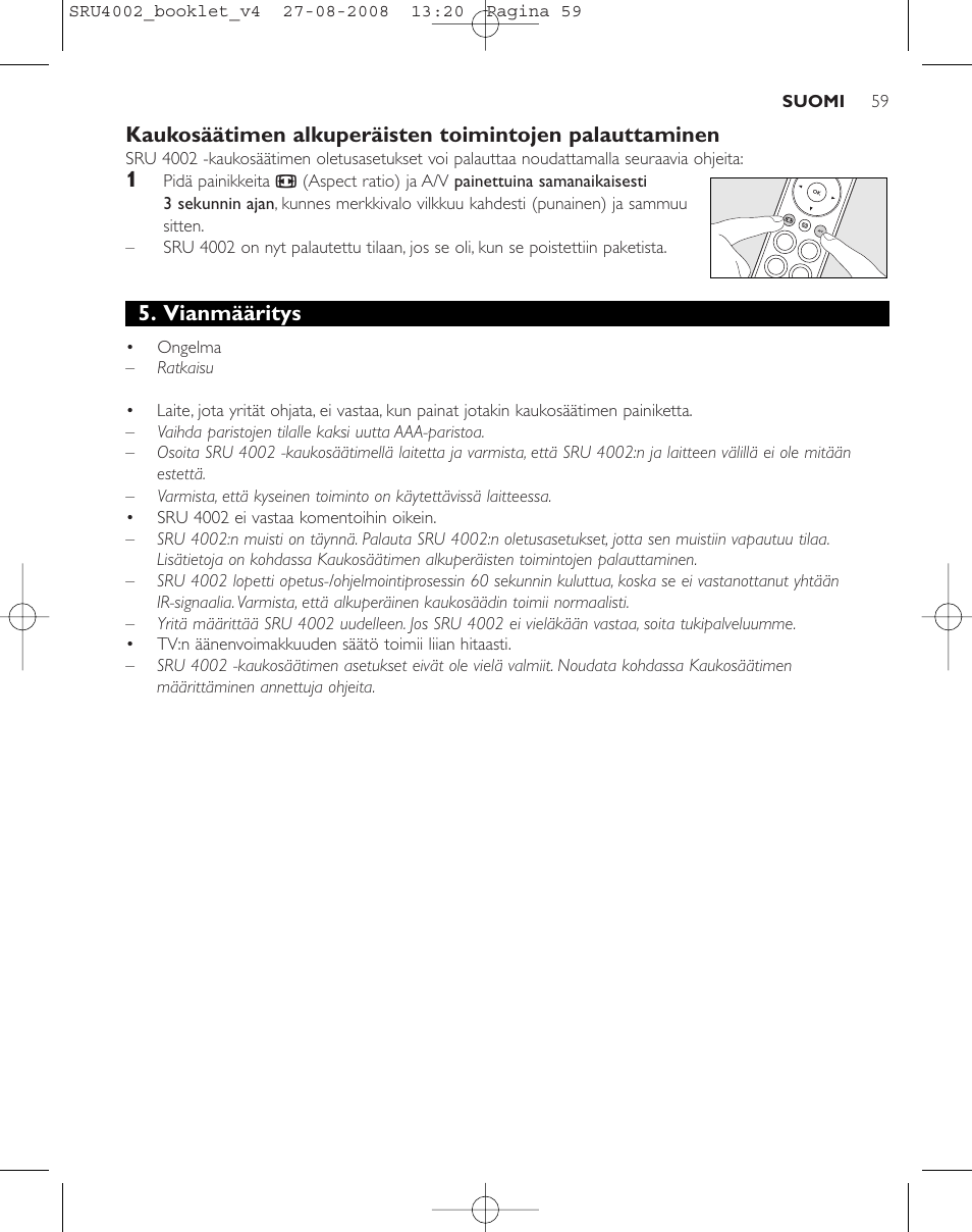 Vianmääritys | Philips Mando a distancia universal User Manual | Page 58 / 115