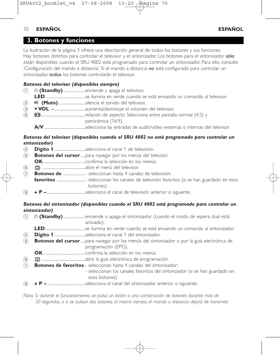 Botones y funciones | Philips Mando a distancia universal User Manual | Page 69 / 115