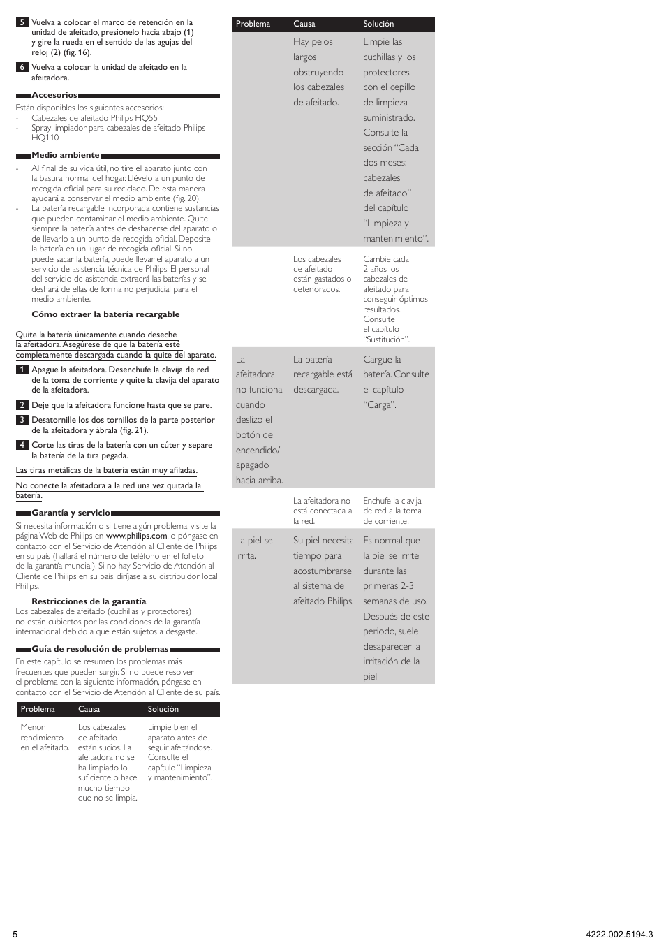 Philips Afeitadora eléctrica User Manual | Page 5 / 7