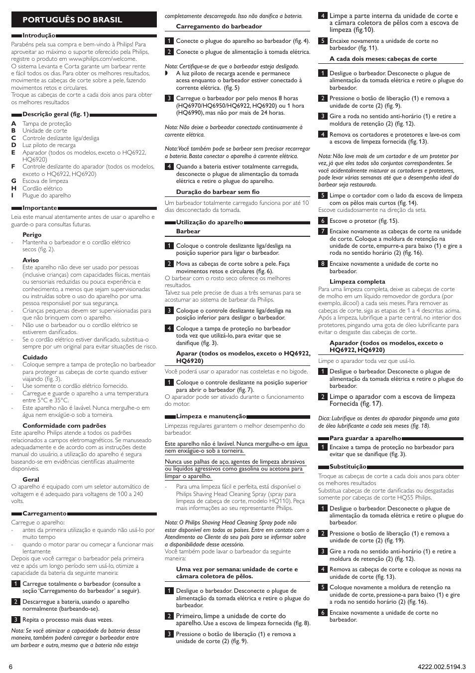 Português do brasil | Philips Afeitadora eléctrica User Manual | Page 6 / 7