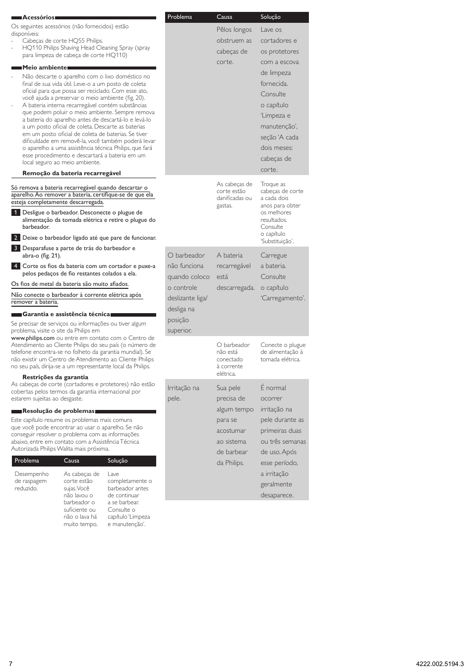 Philips Afeitadora eléctrica User Manual | Page 7 / 7