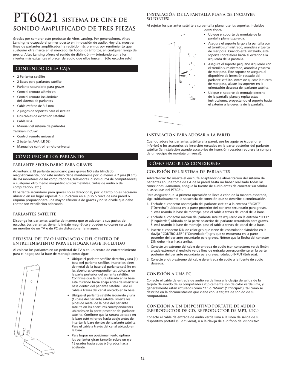 Pt6021 | Altec Lansing PT6021 User Manual | Page 14 / 20