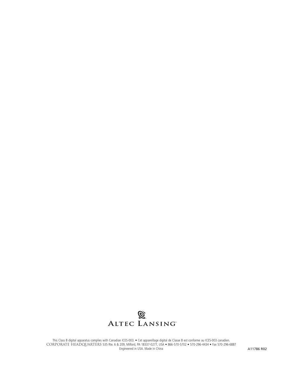 Altec Lansing PT6021 User Manual | Page 20 / 20