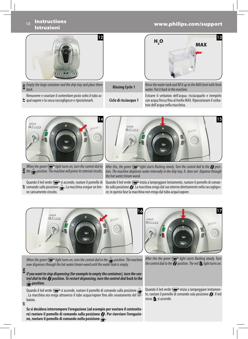 Philips Saeco Xsmall Cafetera expreso súper automática User Manual | Page 18 / 68