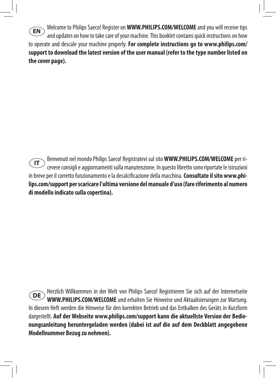 Philips Saeco Xsmall Cafetera expreso súper automática User Manual | Page 2 / 68