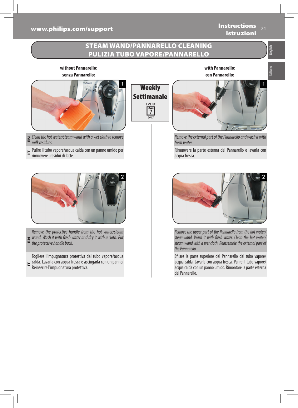 Weekly settimanale | Philips Saeco Xsmall Cafetera expreso súper automática User Manual | Page 21 / 68