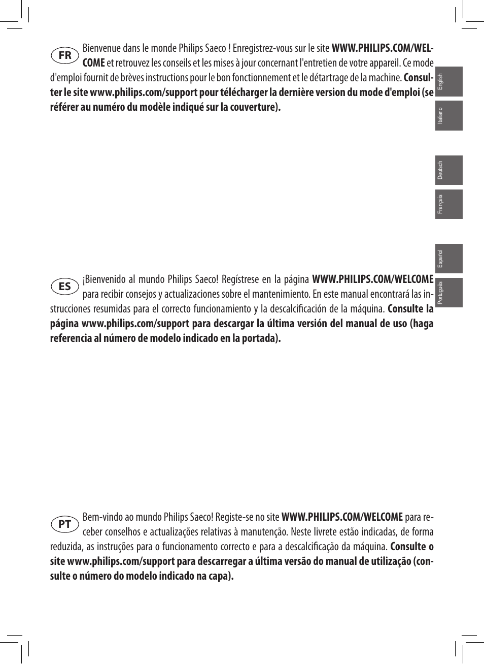 Philips Saeco Xsmall Cafetera expreso súper automática User Manual | Page 3 / 68