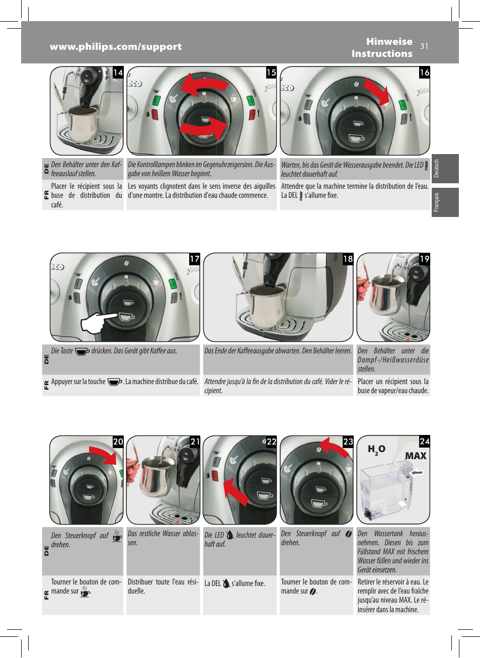 Omax | Philips Saeco Xsmall Cafetera expreso súper automática User Manual | Page 31 / 68