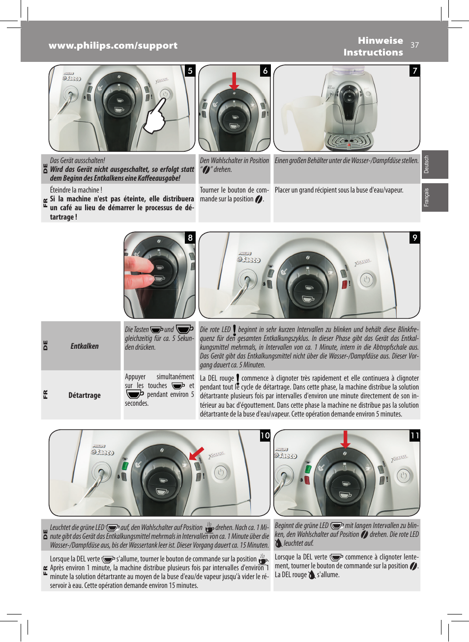 Philips Saeco Xsmall Cafetera expreso súper automática User Manual | Page 37 / 68
