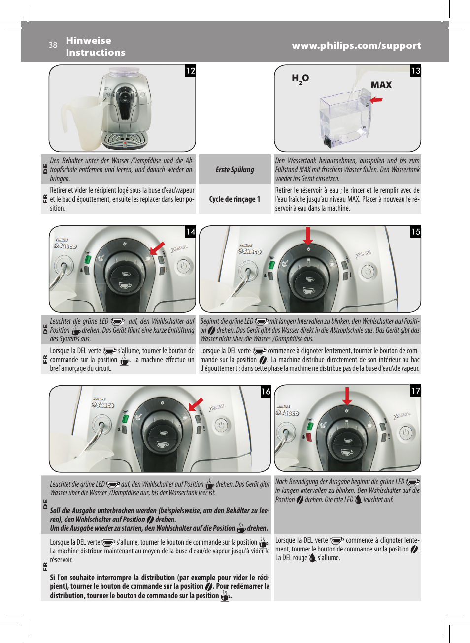 Philips Saeco Xsmall Cafetera expreso súper automática User Manual | Page 38 / 68
