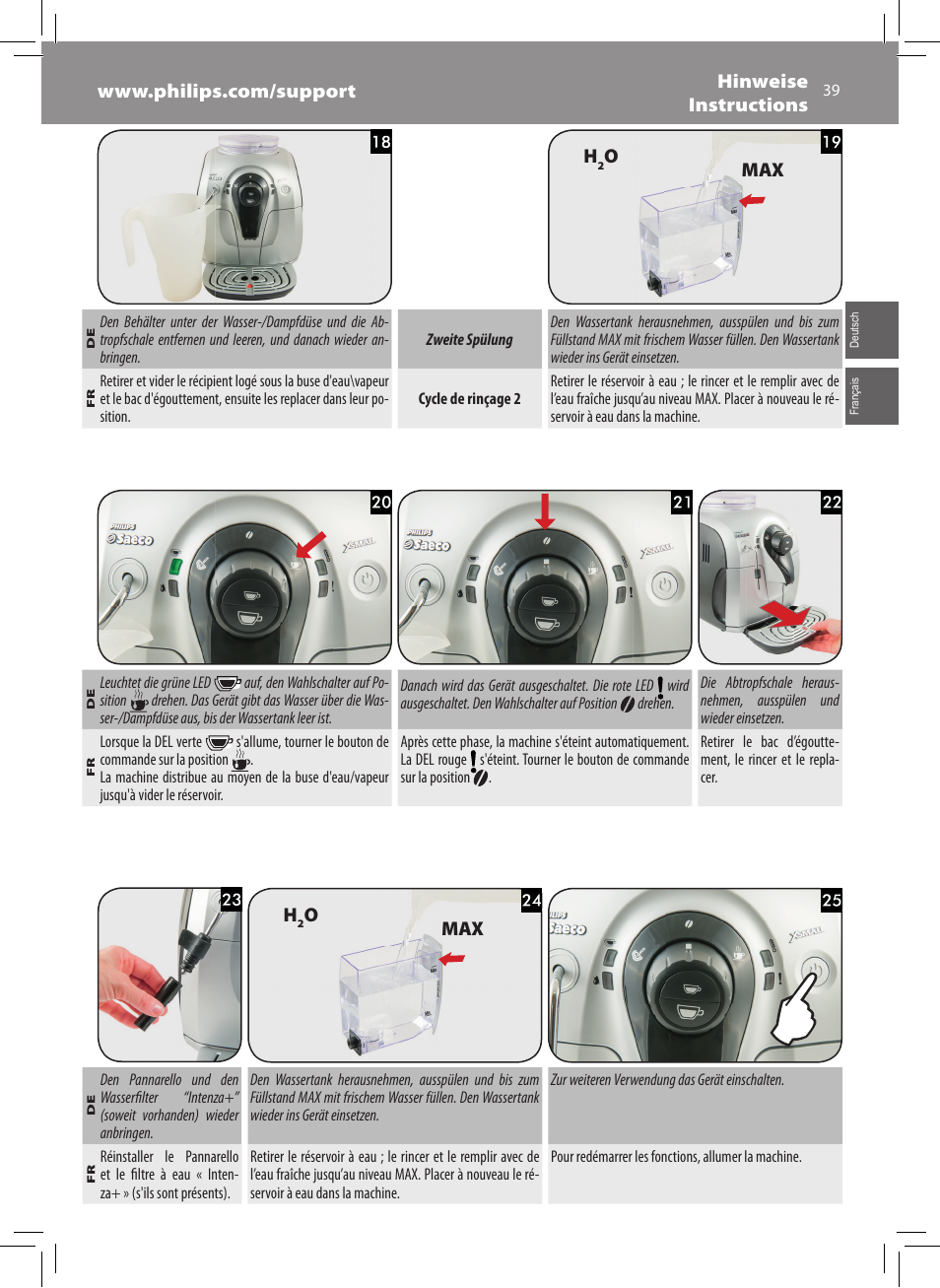 Philips Saeco Xsmall Cafetera expreso súper automática User Manual | Page 39 / 68