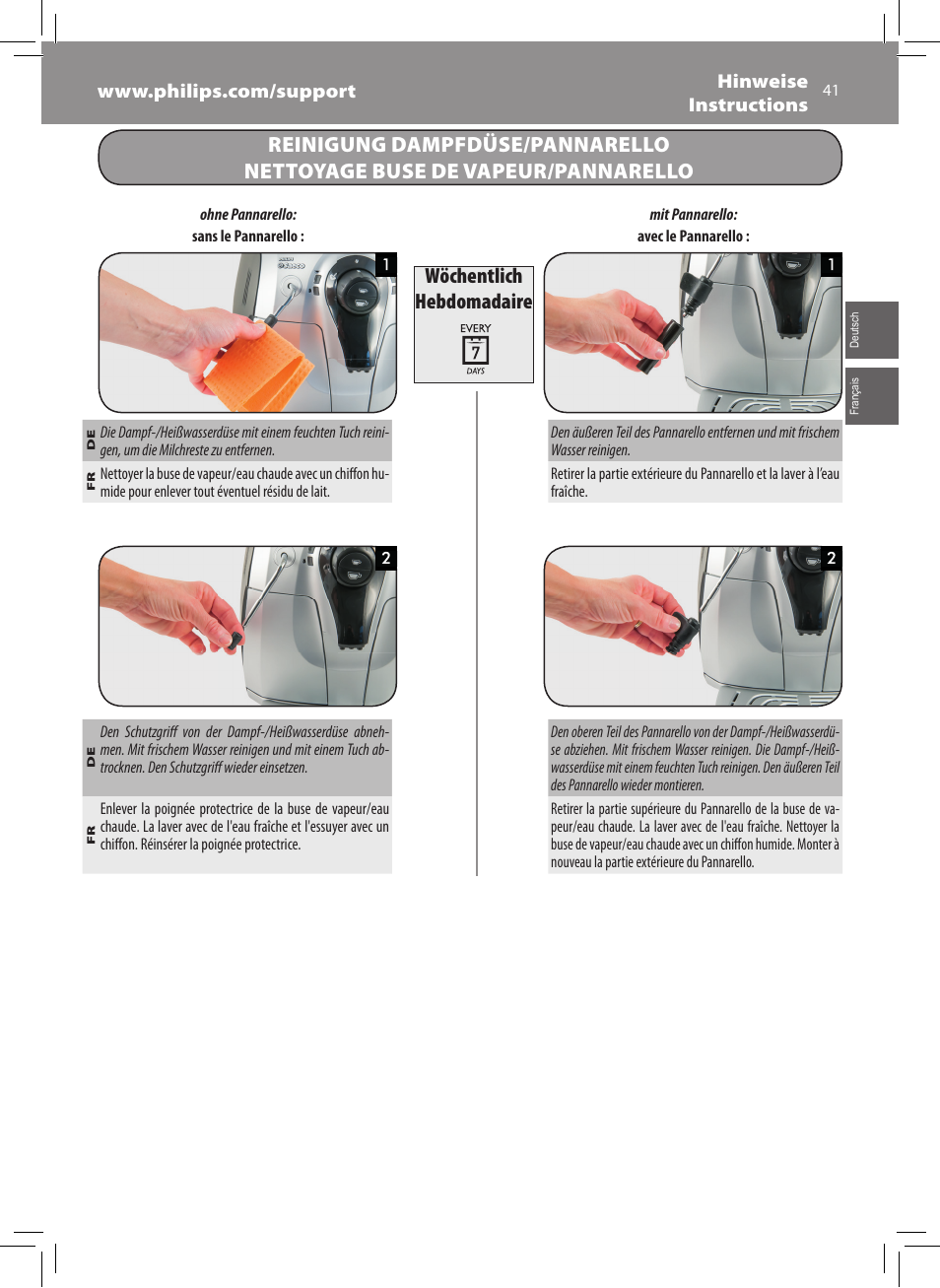 Philips Saeco Xsmall Cafetera expreso súper automática User Manual | Page 41 / 68