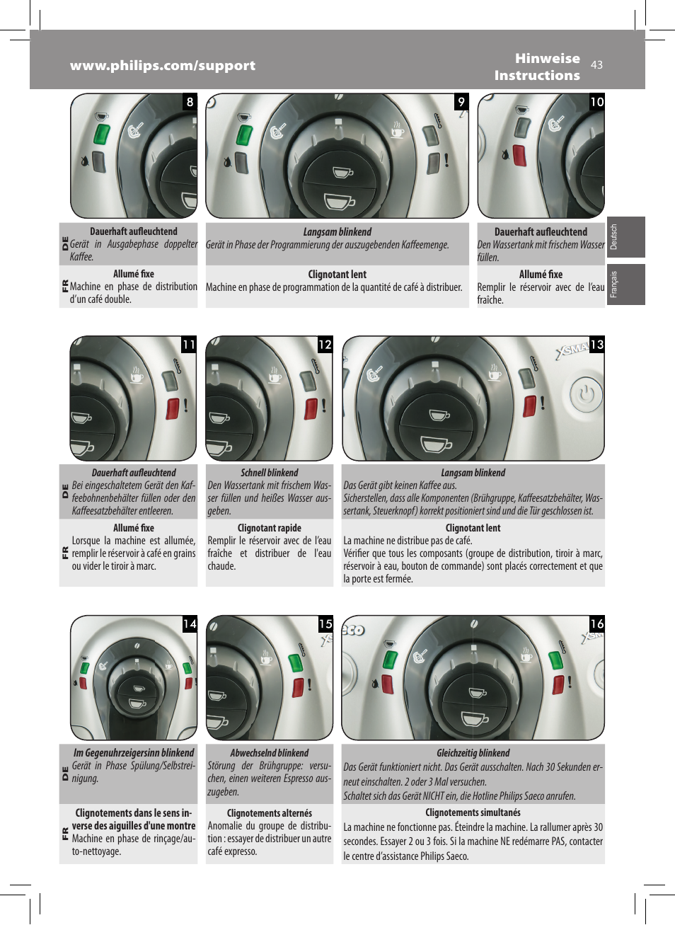 Philips Saeco Xsmall Cafetera expreso súper automática User Manual | Page 43 / 68