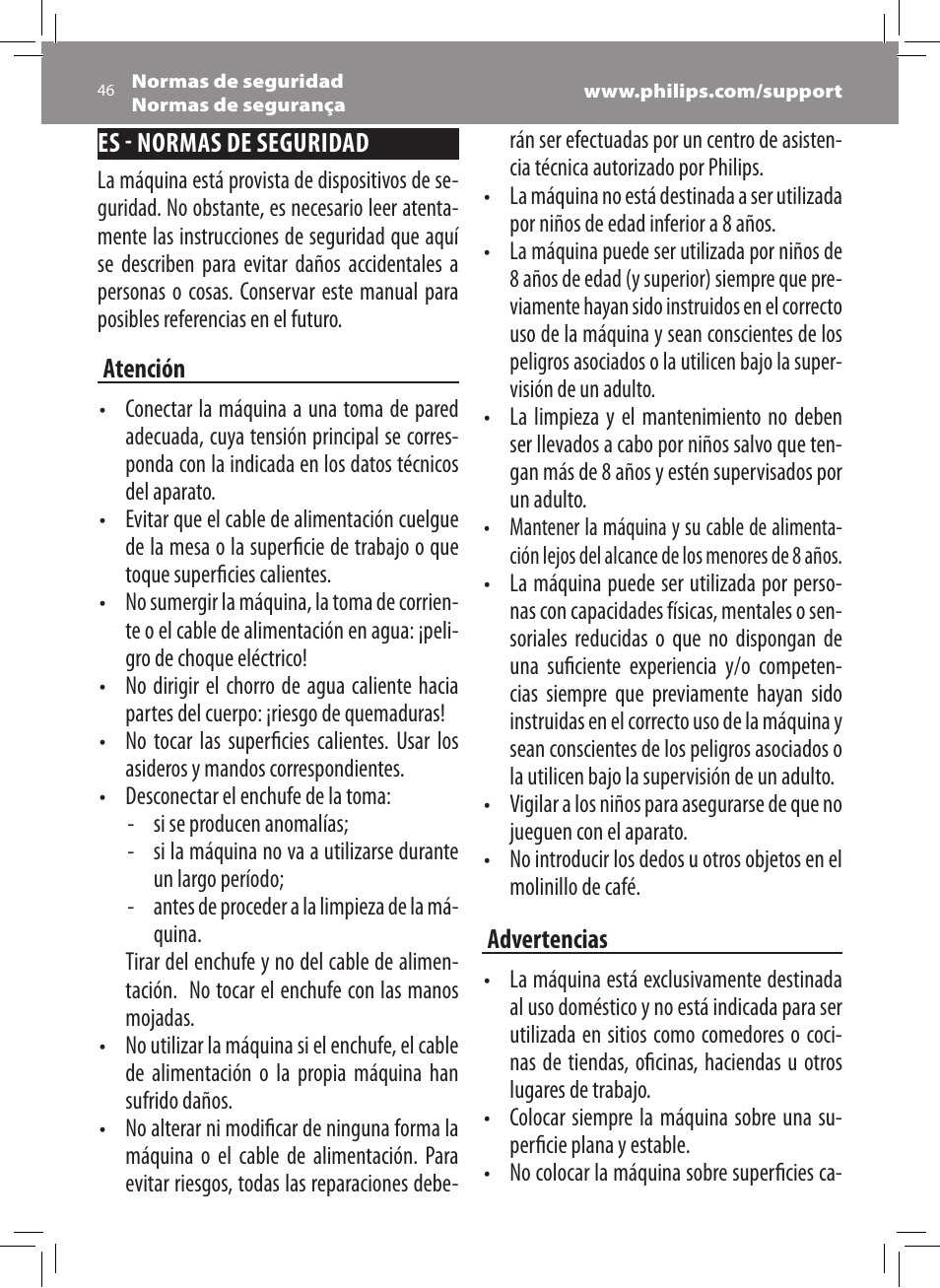 Philips Saeco Xsmall Cafetera expreso súper automática User Manual | Page 46 / 68