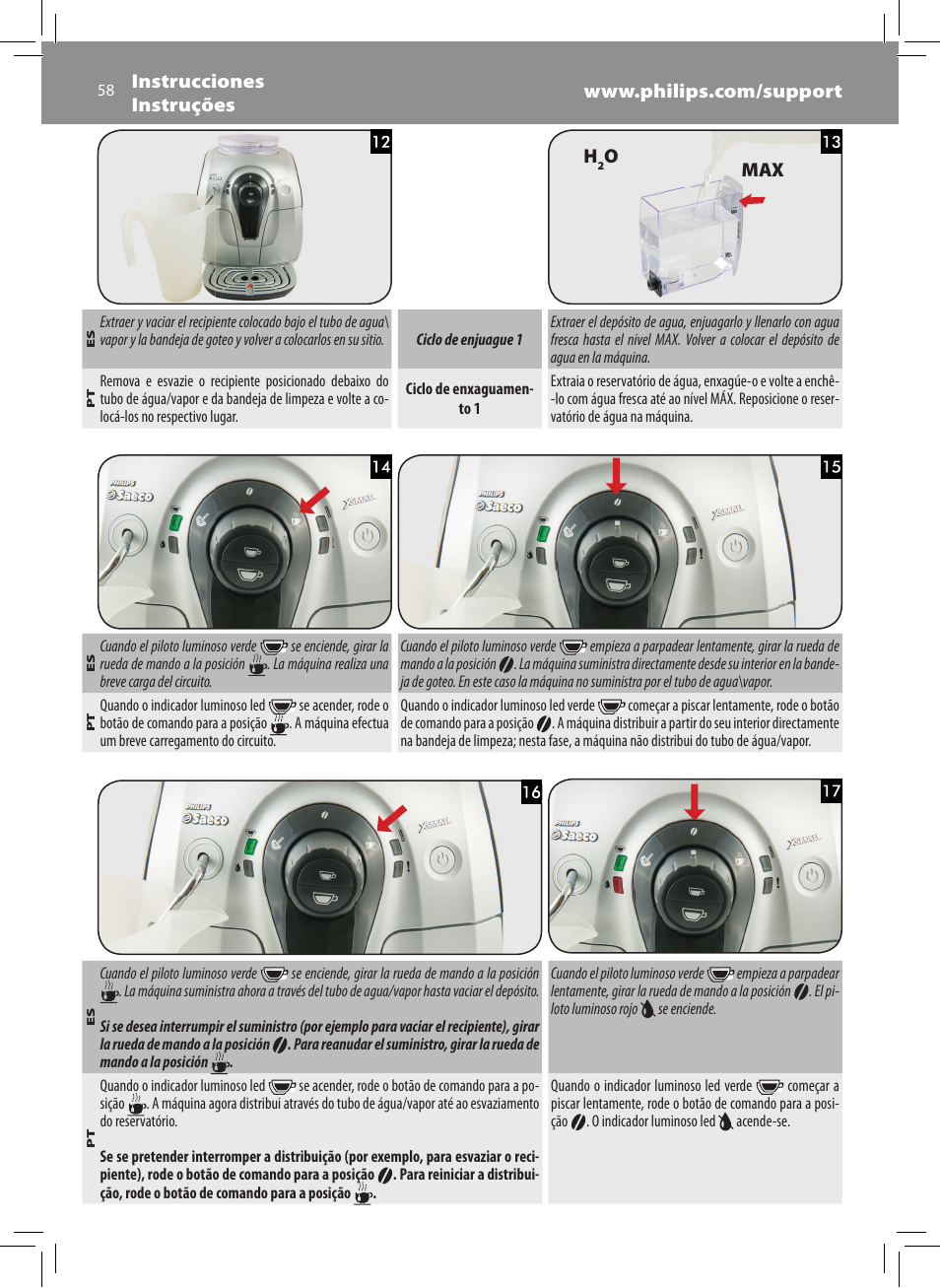 Philips Saeco Xsmall Cafetera expreso súper automática User Manual | Page 58 / 68