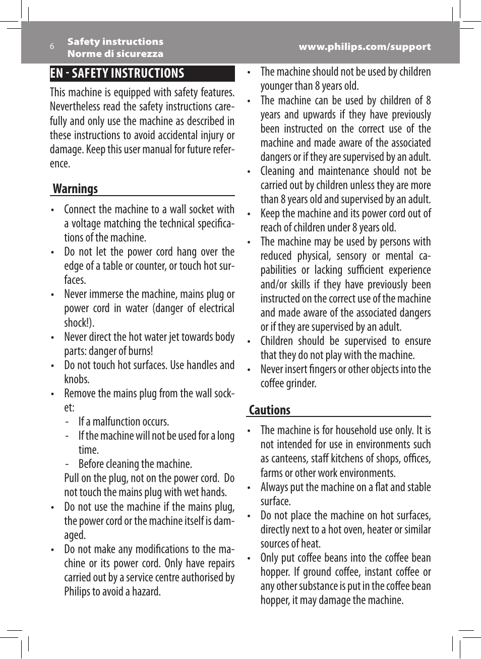 Philips Saeco Xsmall Cafetera expreso súper automática User Manual | Page 6 / 68