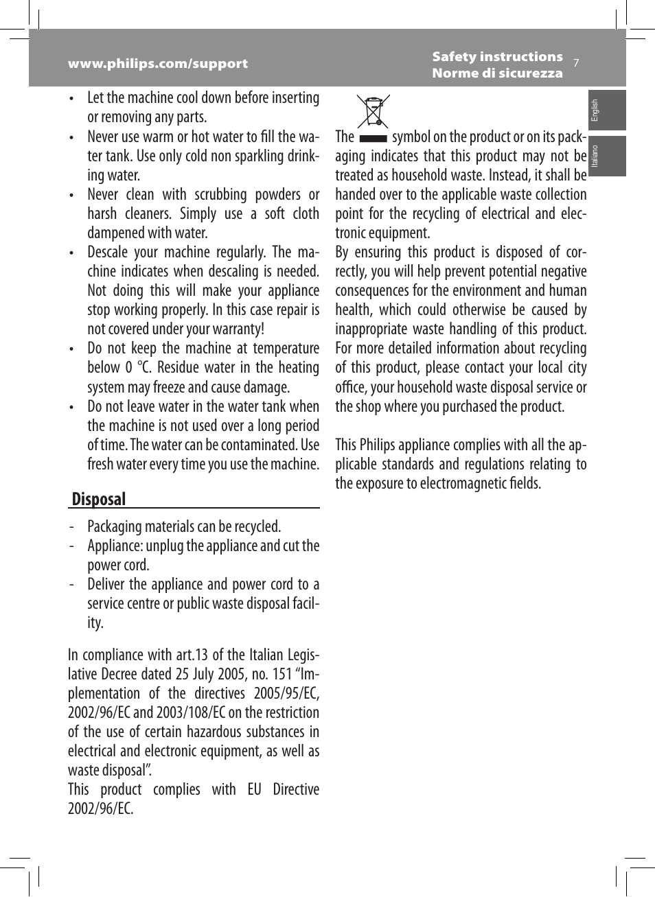 Philips Saeco Xsmall Cafetera expreso súper automática User Manual | Page 7 / 68